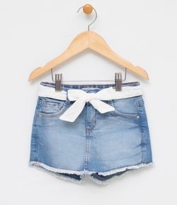 Short Saia Infantil com Amarração em Jeans - Tam 1 a 4