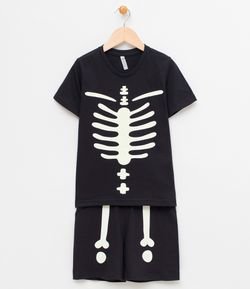Pijama Infantil com Estampa Esqueleto Brilha no Escuro - Tam 2 a 12