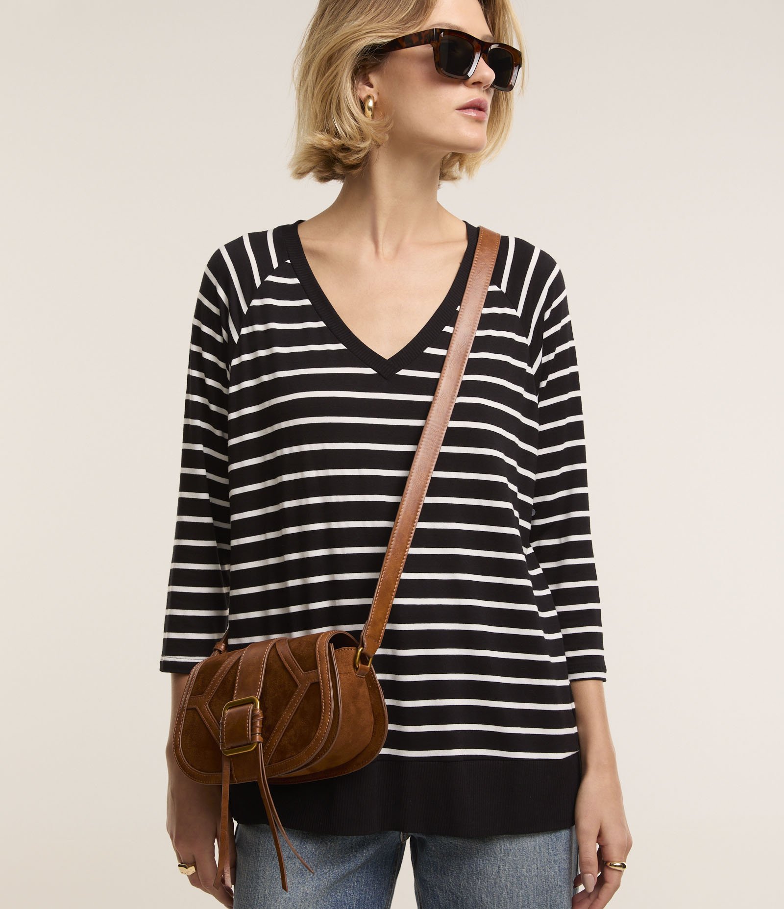 Blusa em Viscose com Estampa Listrada Preto 1