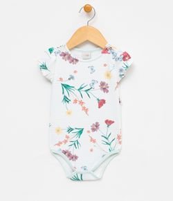 Body Infantil com Estampa Floral e Borboletas - Tam 0 a 18 meses