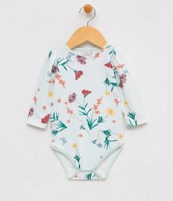 Body Infantil Texturizado com Estampa Floral - Tam 0 a 18 meses