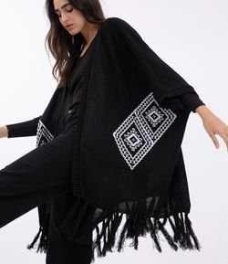 Kimono Estampado com Franjas na Barra 