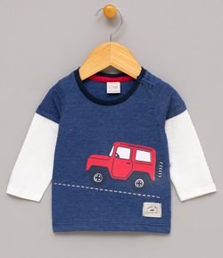 Camiseta Infantil com Estampa Frente e Costas com Manga Sobrepostas - Tam 0 a 18 meses