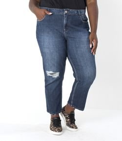 Calça Jeans Boyfriend com Puídos Curve & Plus Size