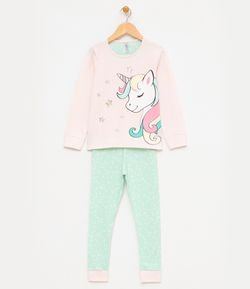 Pijama Infantil Manga Longa Estampa Unicórnio - Tam 2 a 14