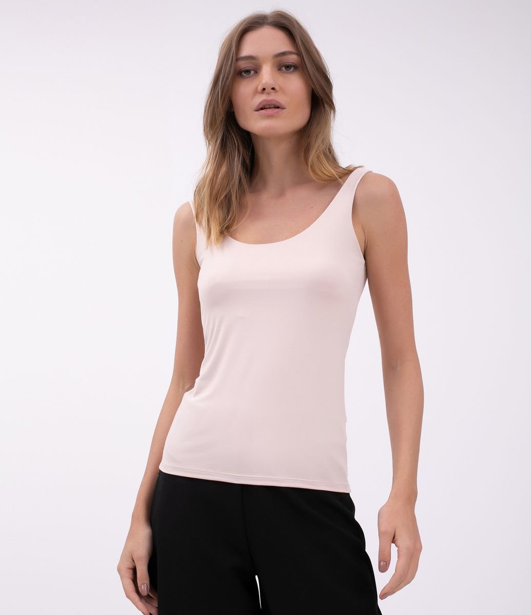 Blusa Regata Básica em Poliamida com Alça Larga Branco Renner