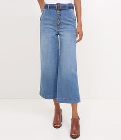 Calça Pantacourt Jeans com Cinto faixa