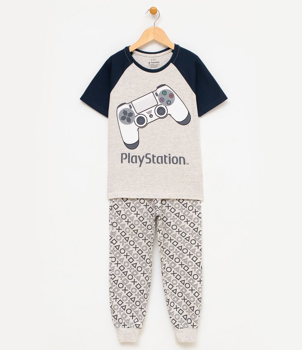 Pijama Infantil Manga Curta Playstation - Tam 6 a 14