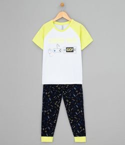 Pijama Infantil com Estampa Game Brilha no Escuro - Tam 6 a 14