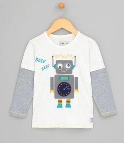 Camiseta com Estampa Robô - Tam 1 a 4 