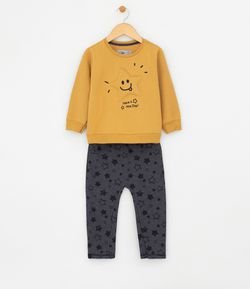 Conjunto Infantil Blusão com Estampa e Calça com Estrelas - Tam 1 a 4