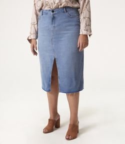 Saia Jeans com Barra Desfiadav Curve & Plus Size