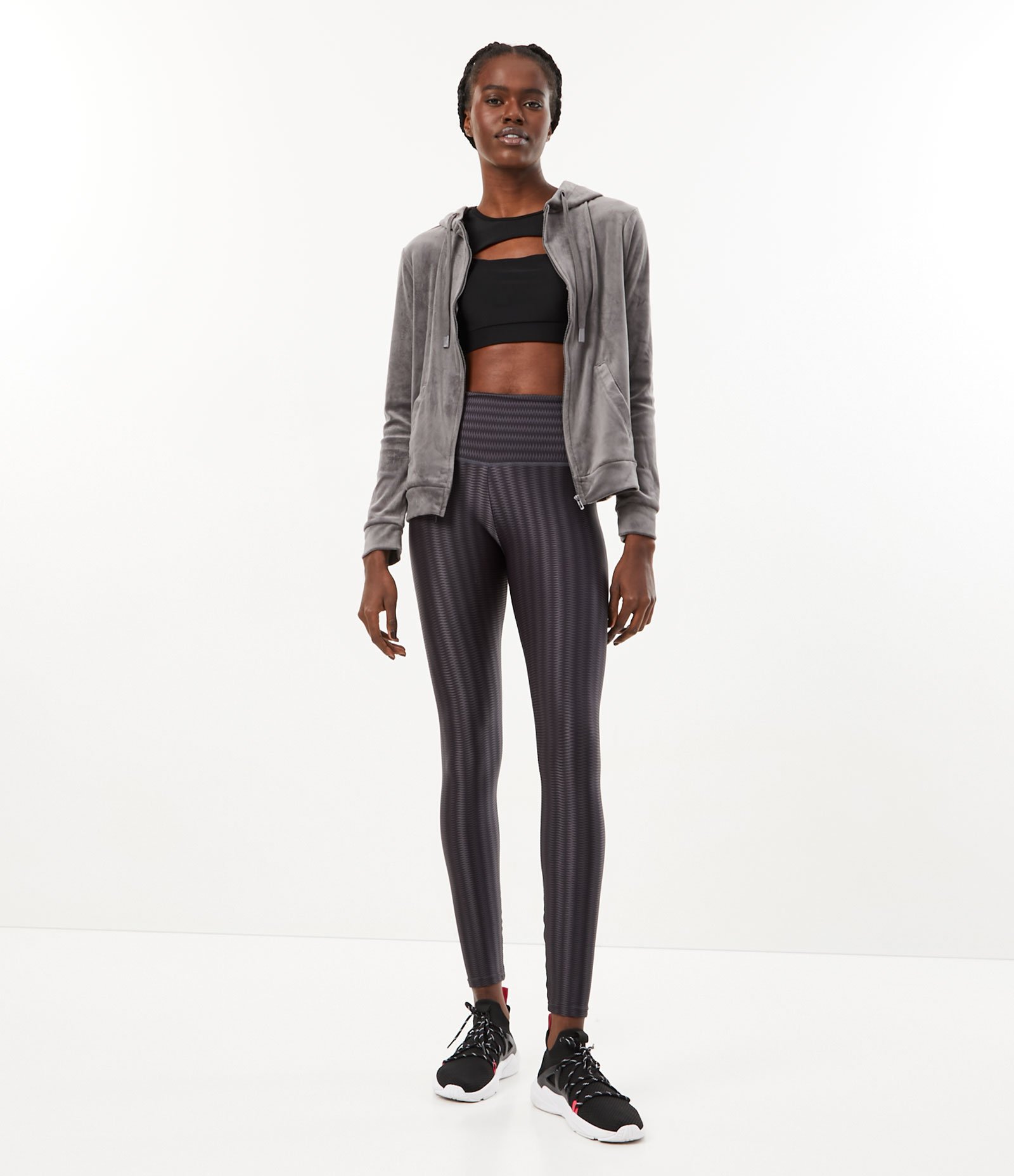 Calça Legging Esportiva em Poliamida Texturizada com Brilho e Cós Alto 1