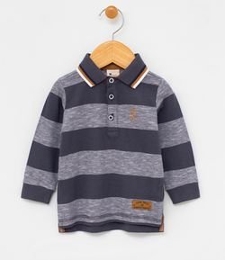 Camiseta Infantil Gola Polo Listrada com Bordado - Tam 0 a 18 meses