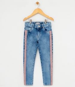Calça Infantil em Jeans Faixa Lateral com Brilho - Tam 5 a 14