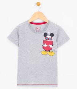 Camiseta Infantil Estampa Interativa Mickey no Bolso - Tam 1 a 4 anos