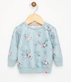 Blusão Infantil em Matêlasse com Estampa Floral - Tam 0 a 18 meses