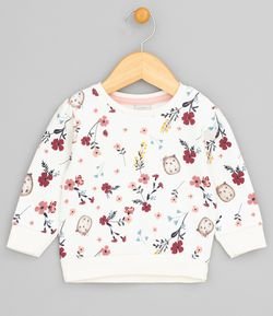 Blusão Infantil Estampado com Floral e Bichinho em Moletom - Tam 0 a 18 meses