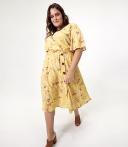 Vestido Midi Floral com Botões Curve & Plus Size