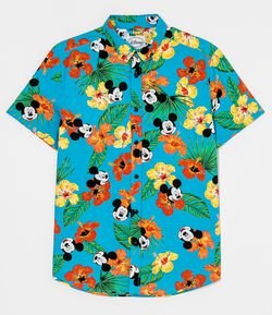 Camisa Manga Curta Estampa Mickey Hawaii