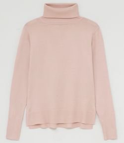 Blusa Alongada em Tricô com Golinha Alta e Fenda