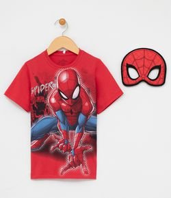 Camiseta Infantil com Estampa e Máscara do Homem Aranha - Tam 2 a 14