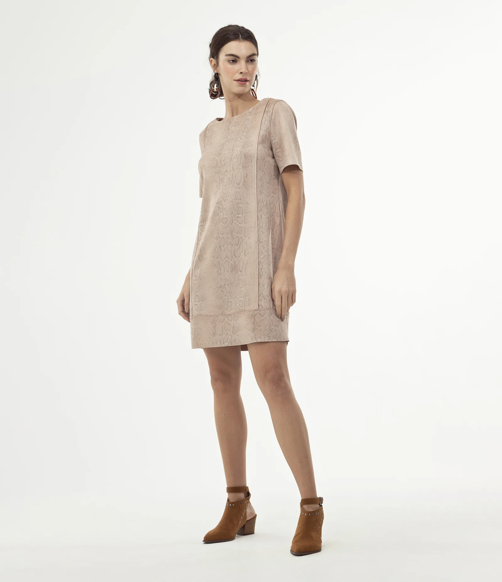 Vestido com Manga Curta Animal Print  Rosa 1