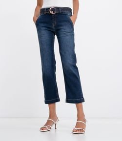 Calça Jeans Reta com Cinto e Fivela 