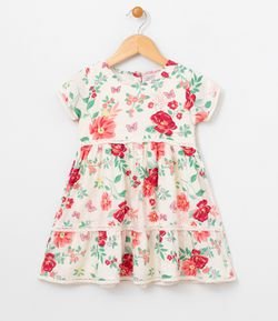 Vestido Infantil Estampa Floral com Detalhes de Renda - Tam 1 a 4 anos