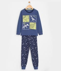 Pijama Infantil Estampado Dinossauro com Material Sustentável - Tam 6 a 14