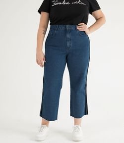 Calça Jeans Reta com Veludo na Lateral Curve & Plus Size