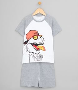 Pijama Infantil com Estampa Dinossauro e Pizza - Tam 6 a 14