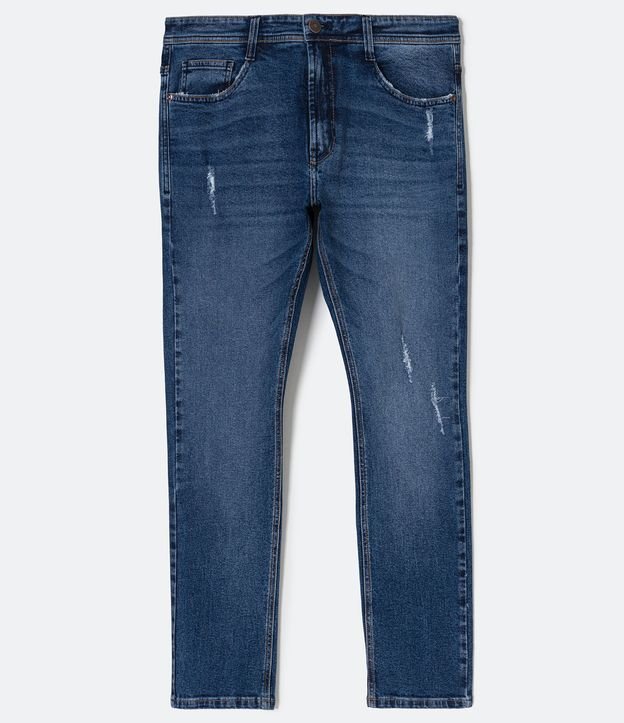 Calça Skinny Jeans com Puídos e Bolsos Azul 5