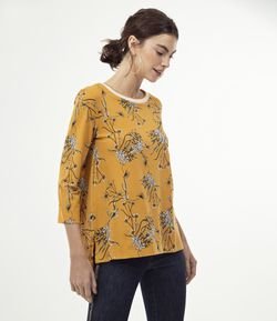 Blusa Floral com Decote em Tricô