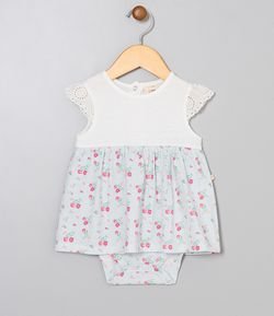 Vestido Body Infantil Estampa Floral com Detalhe - Tam 0 a 18 meses