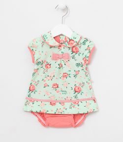 Vestido Body Infantil Estampa Floral com Golsa Boneca - Tam 0 a 18 meses