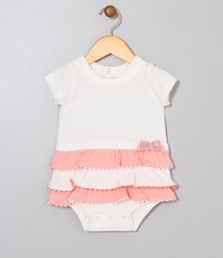Vestido Body Infantil Camadas de Babado com Estampa Poá - Tam 0 a 18 meses