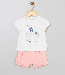 Conjunto Infantil Blusa com Estampa e Short Liso - Tam 0 a 18 meses