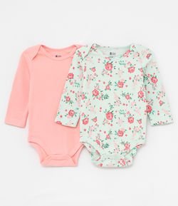 Kit Body Infantil Floral e Liso - Tam 0 a 18 meses