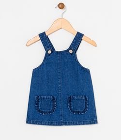 Vestido Infantil em Jeans de Alças com Bolsos - Tam 0 a 18 meses