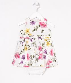 Vestidos Infantil Plissado Estampa Floral com Calcinha - Tam 0 a 18 meses