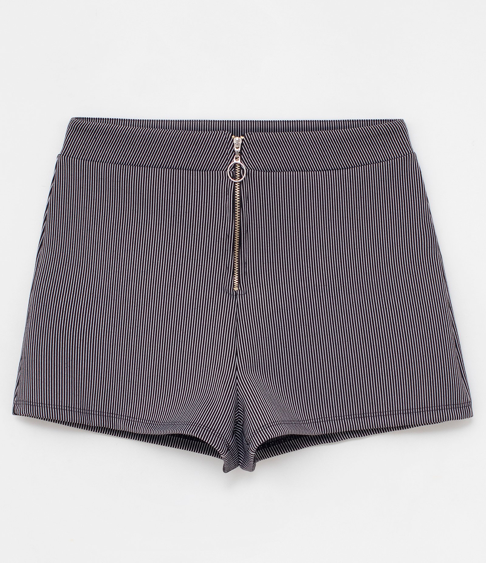 Short Curto Listrado com Zíper Preto 5
