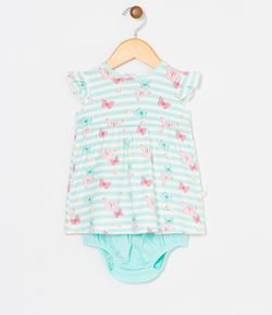 Vestido Infantil com Estampas de Borboletas com Calcinha - Tam 0 a 18 meses