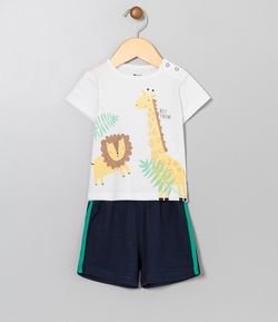 Conjunto Infantil Camiseta com Estampa e Bermuda - Tam 0 a 18 meses