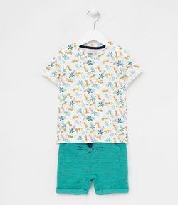 Conjunto Infantil Camiseta Estampada e Bermuda em Moletom - Tam 1 a 4 anos