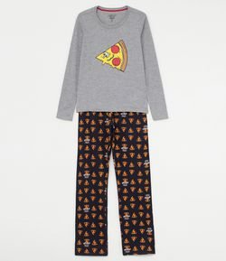 Pijama Manga Longa Estampa Fatia de Pizza