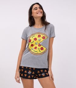 Pijama Manga Curta Estampa Pizza