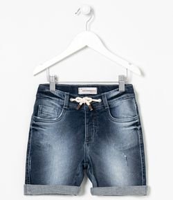 Bermuda Infantil em Jeans com Cadarço - Tam 5 a 14