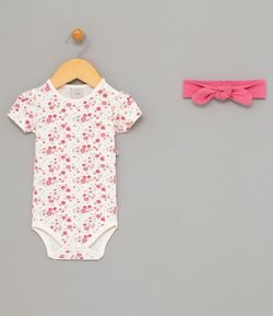 Body Infantil Estampa Floral com Tiara - Tam 0 a 18 meses