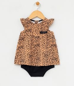 Vestido Infantil Estampa Animal Print com Calcinha - Tam 0 a 18 meses